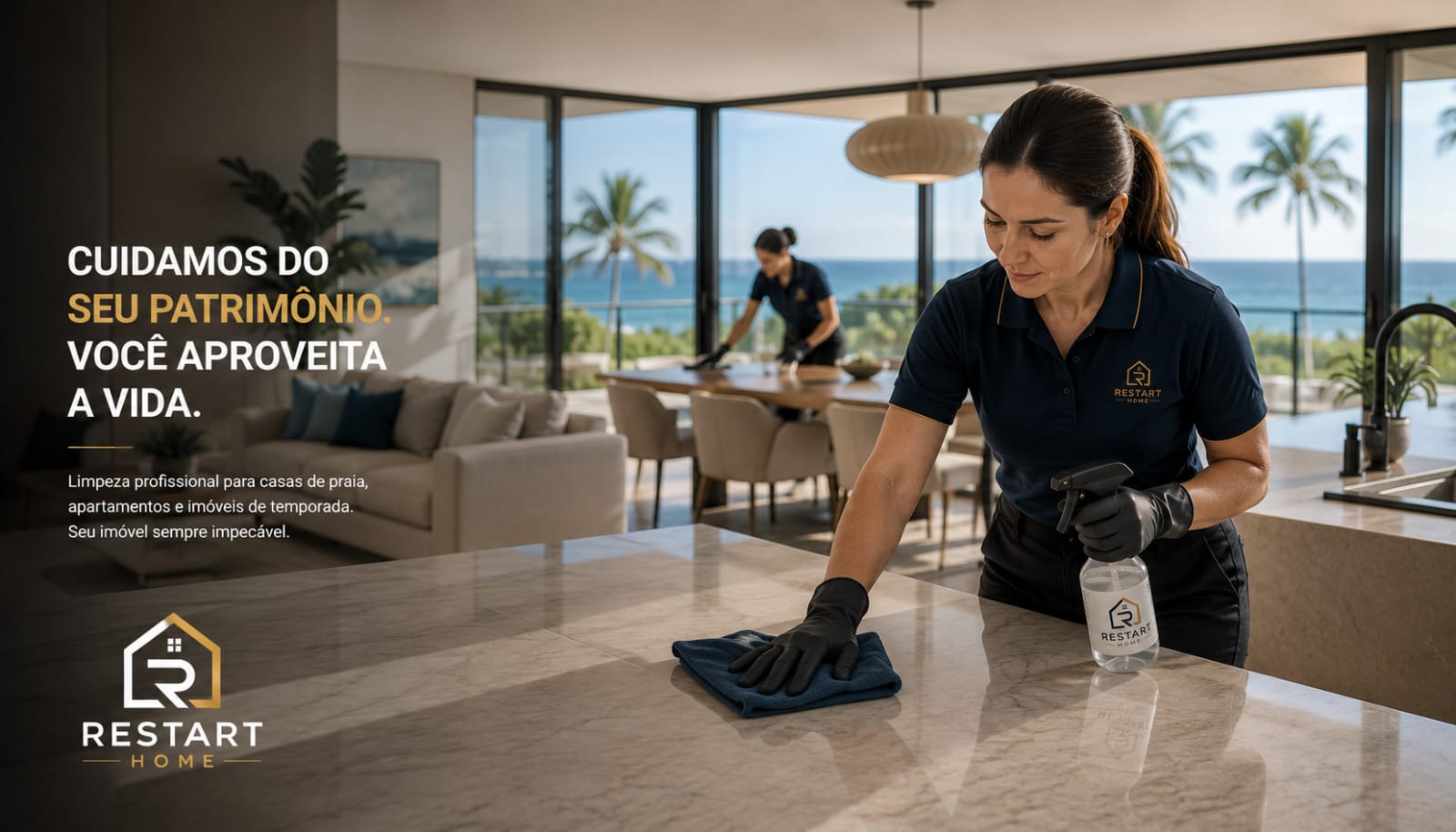 Equipe Restart Home realizando limpeza em residência de alto padrão